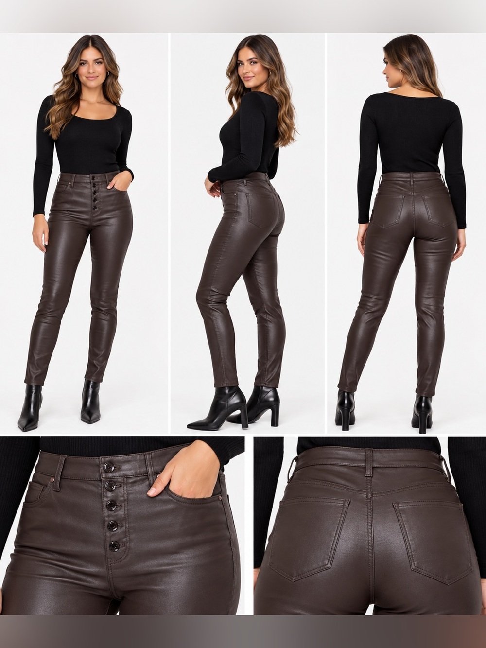 WHBM The Skinny High-Rise Faux Leather Coated Pants Size 6